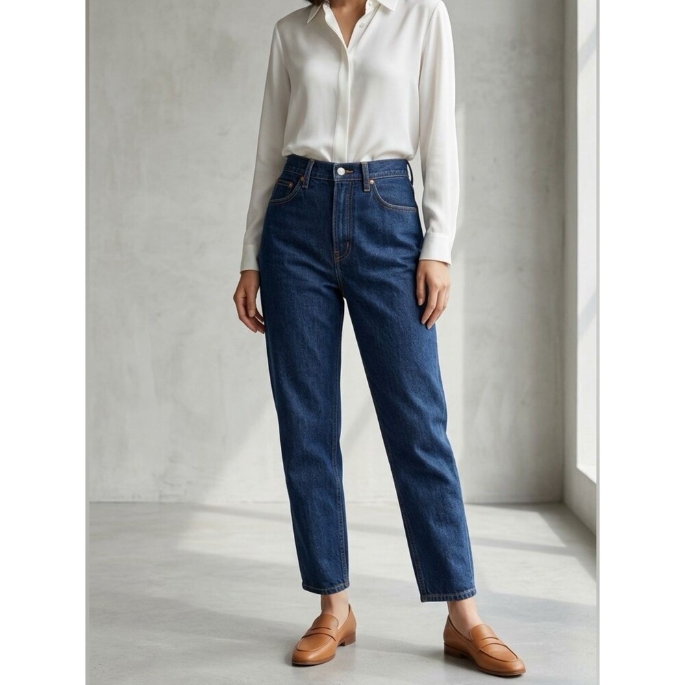 Madewell Balloon Jeans 32 Dark Wash 37" Waist High Rise Relaxed Tapered Denim